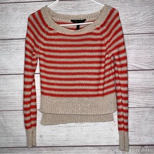 BCBGMAXAZRIA stripe high-low knit cream & orange sweater women’s long sleeve